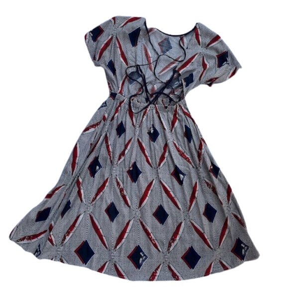 Re:named Black/Red Abstract print Backless Short Sleeve A-Line Sundress - Picture 4 of 7